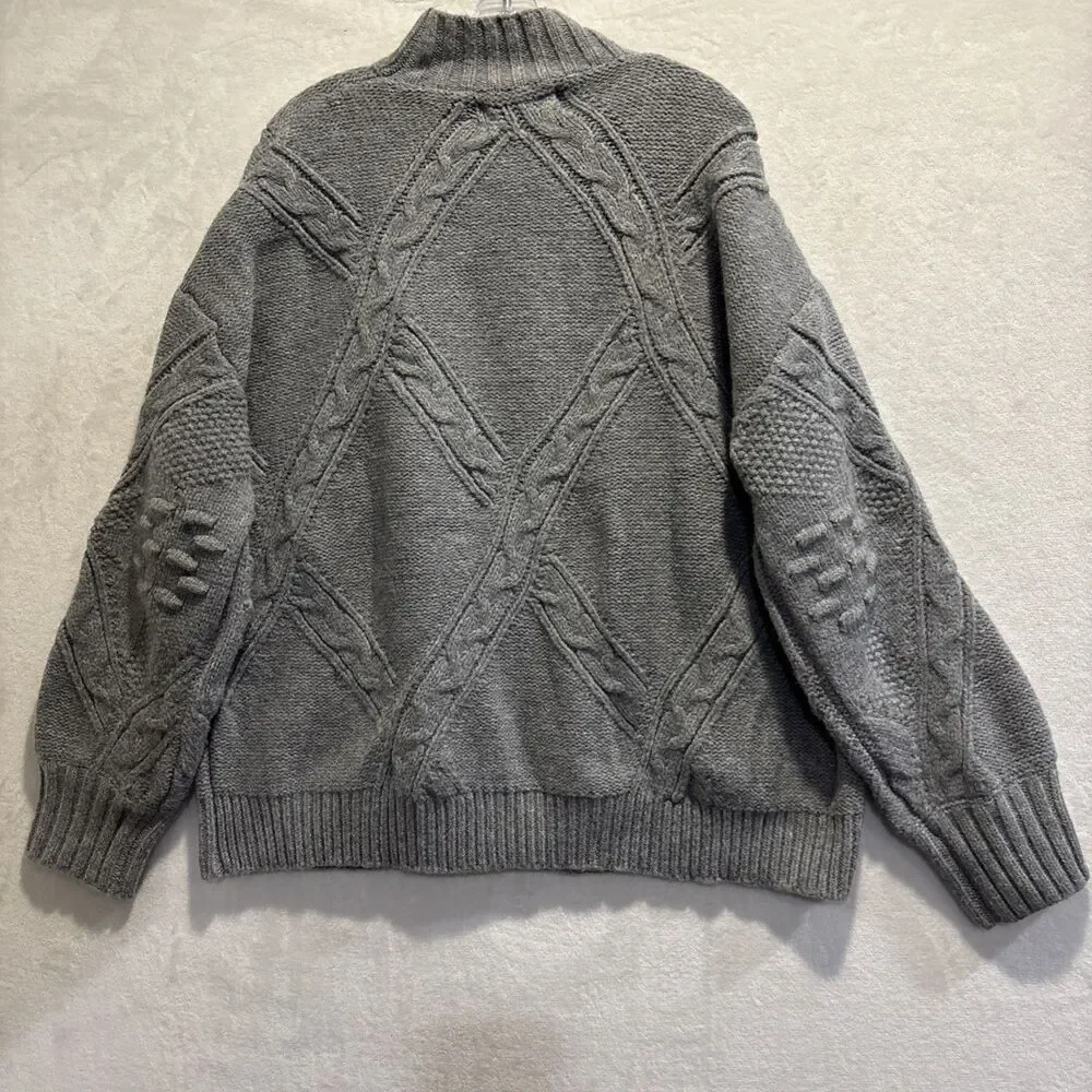 Aelfric Eden Women's Oversized Cable Knit Chunky Mock Neck Sweater Large Grey - Picture 8 of 16